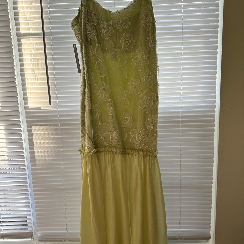 Anthropologie Lime Green Floral Lace Dress